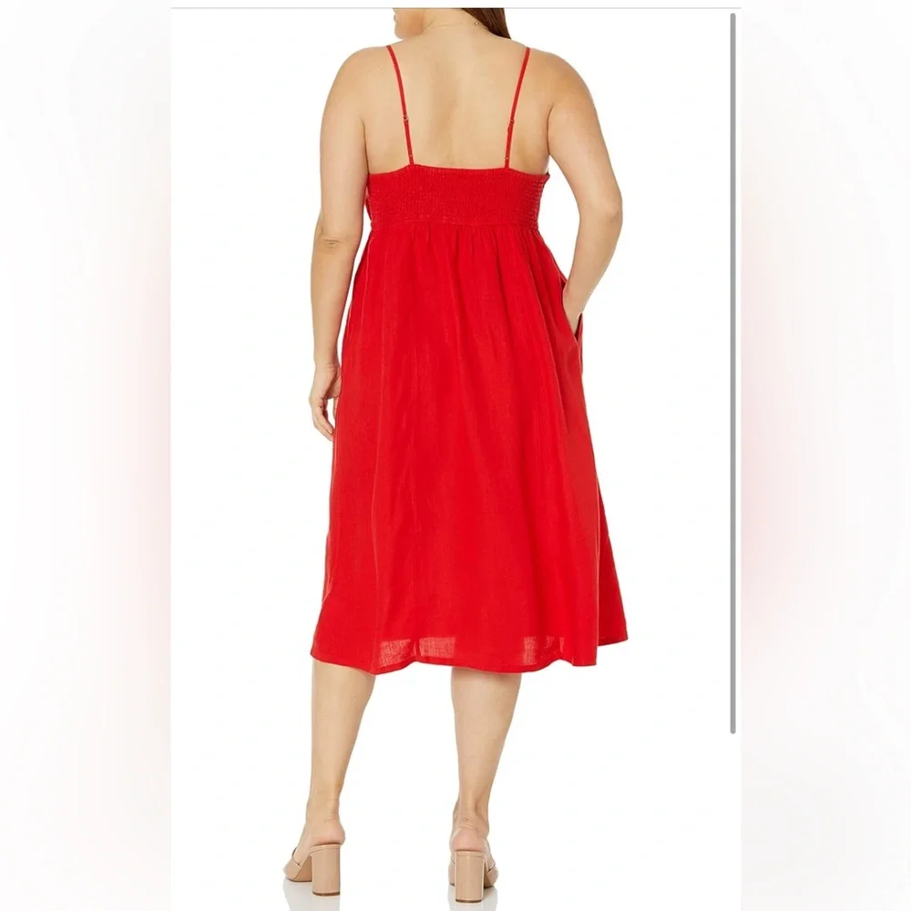 The Drop Women's Maci Strappy V-Neck Cutout Smocked Back Midi Dress(NWT)red..med - Picture 6 of 7